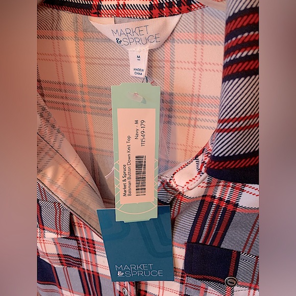 NWT Market & Spruce Balsman Button Down Plaid Knit Top - Picture 9 of 11